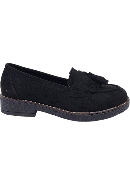 2403 Kadın Siyah Süet Günlük Kullanım Loafer Ayakkabı