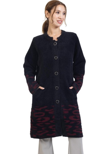 Yeni Sezon 2023/2024 Orta Yaş Kadın Düğmeli Lurex Angel Desen Triko Örgü Uzun Anne Hırka 8165