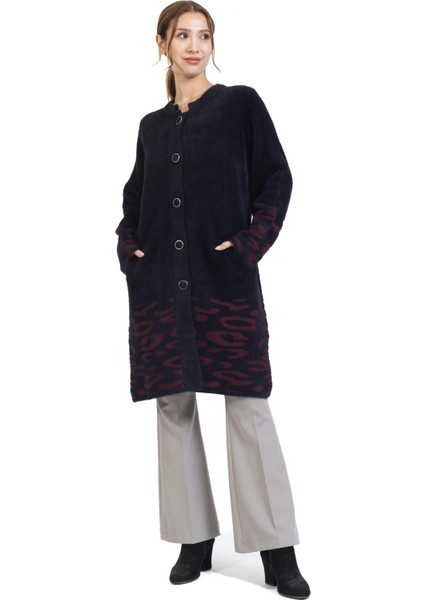 Yeni Sezon 2023/2024 Orta Yaş Kadın Düğmeli Lurex Angel Desen Triko Örgü Uzun Anne Hırka 8165 indirimleri