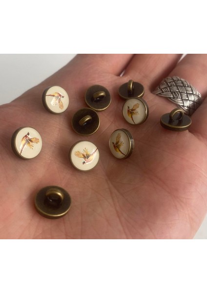 Sülün Resimli Damla Düğme 11 mm 10 Adet