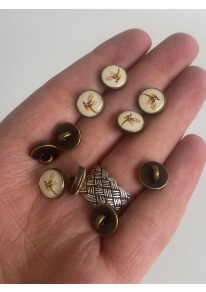 Sülün Resimli Damla Düğme 11 mm 10 Adet fırsatları