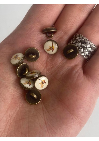 Sülün Resimli Damla Düğme 11 mm 10 Adet indirimleri