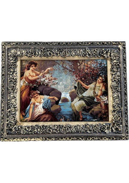 Bekar Kızlar Adlı Halı Tablo 95X75CM - Iran Tebriz Halı Kilim Tablo