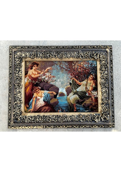 Bekar Kızlar Adlı Halı Tablo 95X75CM - Iran Tebriz Halı Kilim Tablo fiyatları