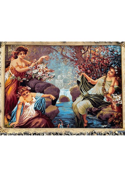 Bekar Kızlar Adlı Halı Tablo 95X75CM - Iran Tebriz Halı Kilim Tablo modelleri