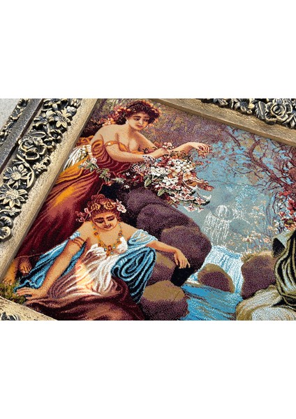 Bekar Kızlar Adlı Halı Tablo 95X75CM - Iran Tebriz Halı Kilim Tablo fırsatları