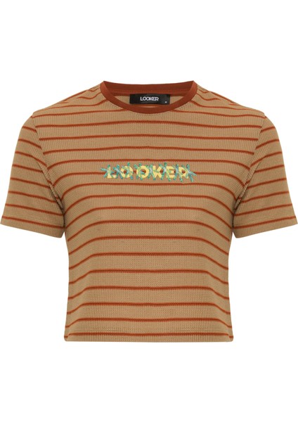 Kadın Çizgili Crop T-Shirt