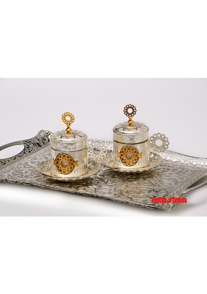 Osmanlı Motifli Otantik Silver Kahve Fincan Takımı 6 Kişilik Set