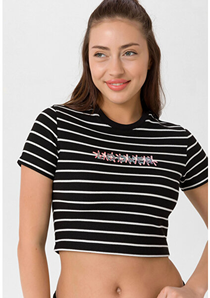 Kadın Çizgili Crop T-Shirt