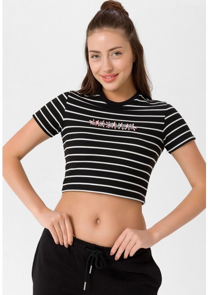 Kadın Çizgili Crop T-Shirt