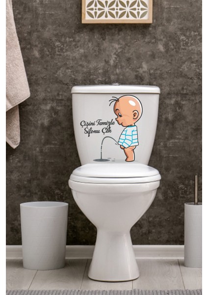 Çişini Temizle Sifonu Çek Temalı Klozet Sticker