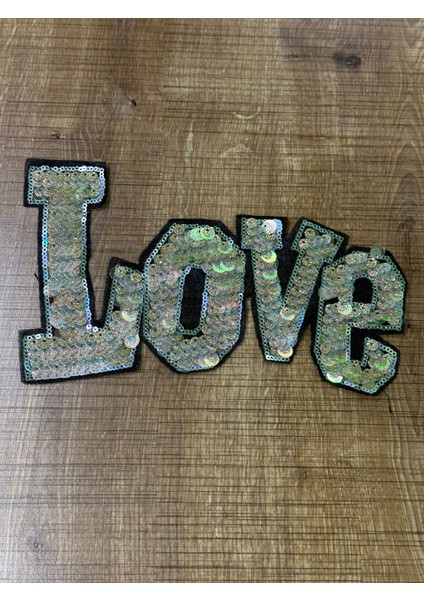 13X22 cm Pul Payetli Love Yazı Aplike Arma Yama Dikiş Hobi Aksesuarı