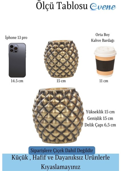 Saksı Çiçek Kaktüs Saksısı Lüx 15 cm Varak Boyalı Ananas Desen Saksı Çiçeklik