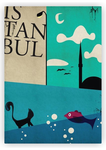 Istanbul Camii Kedi Ahşap Poster 20X29 cm