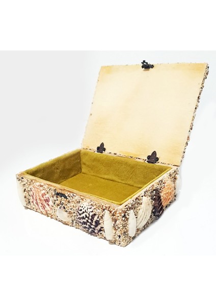 Renkli Deniz Kabuğu Süslemeli El Yapımı Ahşap Takı Mücevher Kutusu 18X13 cm - MKT20