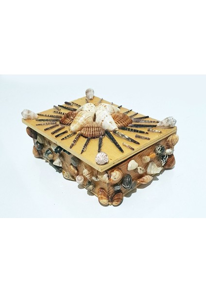 Renkli Deniz Kabuğu ve Kestane Iğnesi Süslü El Yapımı Takı Mücevher Kutusu 18X13 cm - MKT21