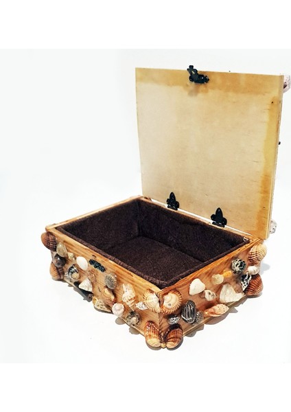 Renkli Deniz Kabuğu ve Kestane Iğnesi Süslü El Yapımı Takı Mücevher Kutusu 18X13 cm - MKT21