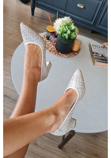 135 5465KT Topukla Kadın Incili Kısa Topuklu Abiye Ayakkabı fiyatları