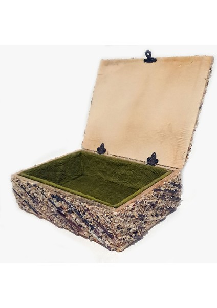 Renkli Deniz Kabuğu ve Kestane Iğnesi Süslü El Yapımı Takı Mücevher Kutusu 18X13 cm - MKT22