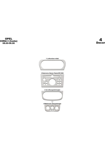 Marscockpitdesign Opel Corsa C Ön Torpido Kaplama Alüminyum 4 Parça 2000-2006