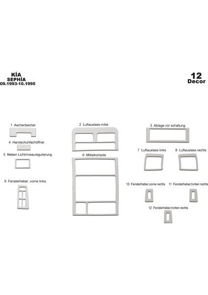 Marscockpitdesign Kia Sephia Ön Torpido Kaplama Alüminyum 12 Parça 1993-1995