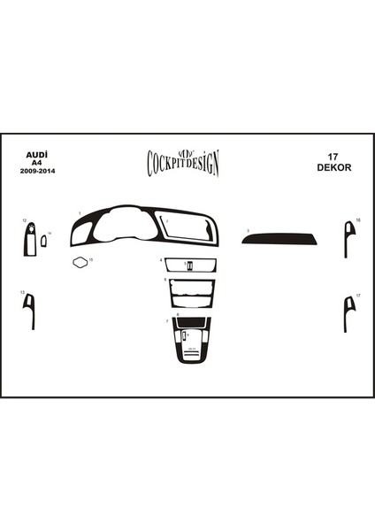 Marscockpitdesign Audi A4 Ön Torpido Kaplama Parlak Siyah 17 Parça 2009-›