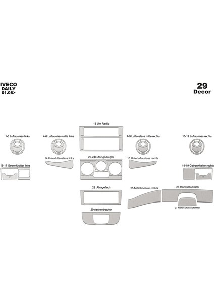 Marscockpitdesign Iveco Daily Ön Torpido Kaplama Alüminyum 29 Parça 2007-2013