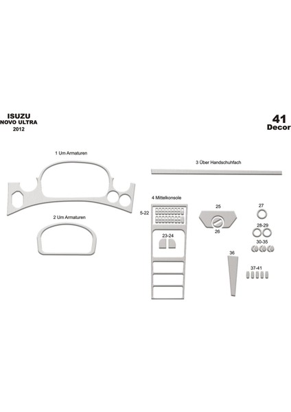 Marscockpitdesign Isuzu Novo Lüx Ön Torpido Kaplama Alüminyum 41 Parça 2012-›