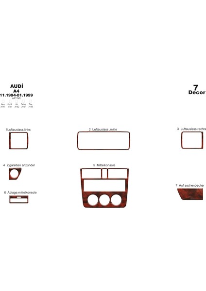 Marscockpitdesign Audi A4 Ön Torpido Kaplama Maun 7 Parça 1994-1999