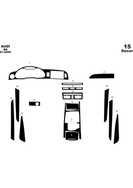Marscockpitdesign Audi A6 Ön Torpido Kaplama Parlak Siyah 15 Parça 2008-›