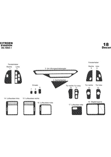 Marscockpitdesign Citroen Evasion Ön Torpido Kaplama Karbon 18 Parça 1994-2002