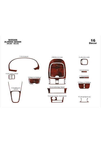 Marscockpitdesign Nissan Almera Sd Ön Torpido Kaplama Maun 16 Parça 2000-2003