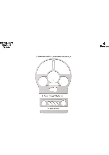 Marscockpitdesign Renault Modus Ön Torpido Kaplama Alüminyum 4 Parça 2004-2008
