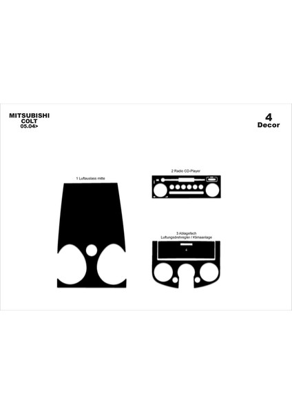 Marscockpitdesign Mitsubishi Colt Ön Torpido Kaplama Parlak Siyah 4 Parça 2004-2007