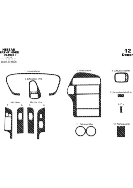 Marscockpitdesign Nissan Pathfinder Ön Torpido Kaplama Karbon 12 Parça 1996-2001
