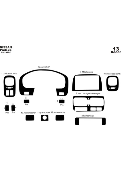 Marscockpitdesign Nissan Pick-Up Skystar Ön Torpido Kaplama Parlak Siyah 13 P. 1999-2006