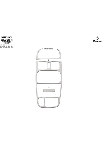 Marscockpitdesign Suzuki Wagon-R Ön Torpido Kaplama Alüminyum 3 Parça 2000-2002