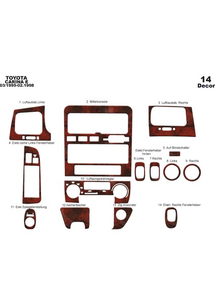 Marscockpitdesign Toyota Corona Ön Torpido Kaplama Maun 14 Parça 1997-2003
