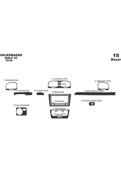 Marscockpitdesign Volkswagen Golf 6 Ön Torpido Kaplama Karbon 15 Parça 2008-2016