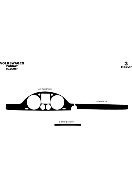Marscockpitdesign Volkswagen Passat Ön Torpido Kaplama Parlak Siyah 3 Parça 2005-2010