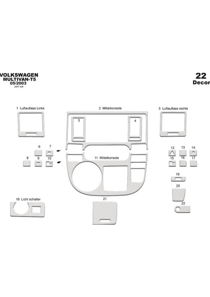 Marscockpitdesign Volkswagen T5 Multivan Ön Torpido Kaplama Alüminyum 22 Parça 2003-2009