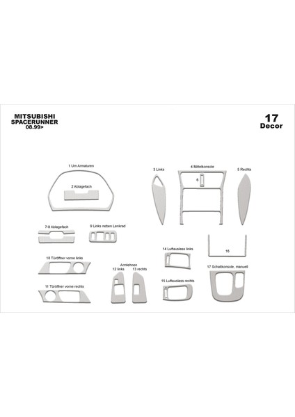 Marscockpitdesign Mitsubishi Spacerunner Ön Torpido Kaplama Alüminyum 17 P. 1999-2004