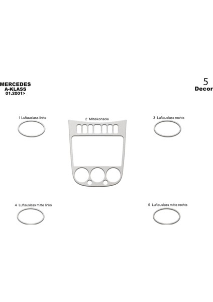 Marscockpitdesign Mercedes A Serisi Ön Torpido Kaplama Alüminyum 5 Parça 2001-2004