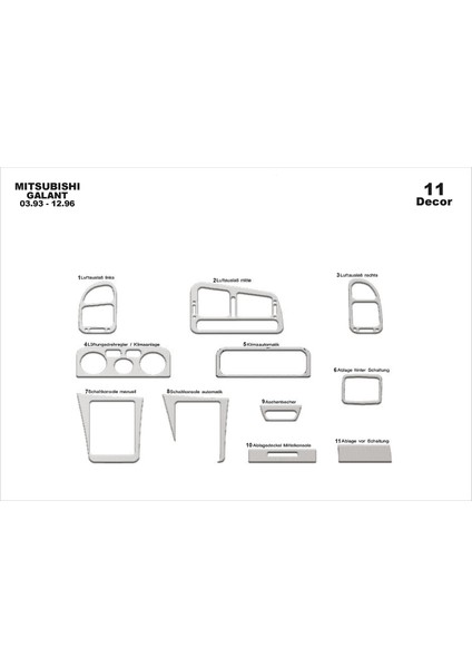 Marscockpitdesign Mitsubishi Galant Ön Torpido Kaplama Alüminyum 11 Parça 1993-1996