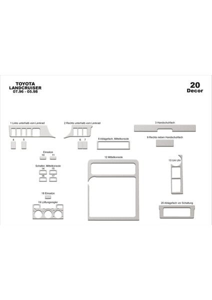 Marscockpitdesign Toyota Land Cruiser Ön Torpido Kaplama Alüminyum 20 Parça 1996-1998