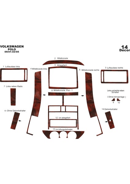 Marscockpitdesign Volkswagen Polo Ön Torpido Kaplama Maun 14 Parça 2001-2005