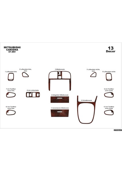 Marscockpitdesign Mitsubishi Carisma Ön Torpido Kaplama Maun 13 Parça 1999-2004