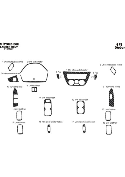 Marscockpitdesign Mitsubishi Lancer Ön Torpido Kaplama Karbon 19 Parça 2002-2009