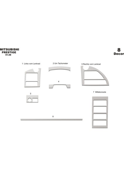 Marscockpitdesign Mitsubishi Prestige Delux Ön Torpido Kaplama Alüminyum 8 Parça 08-10