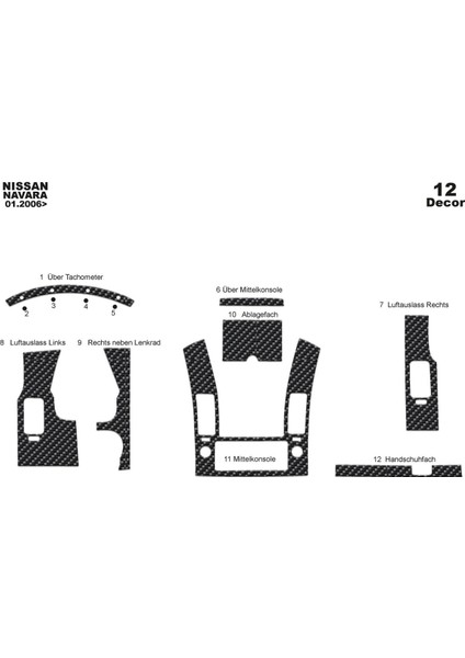 Marscockpitdesign Nissan Navara Ön Torpido Kaplama Karbon 12 Parça 2006-2010